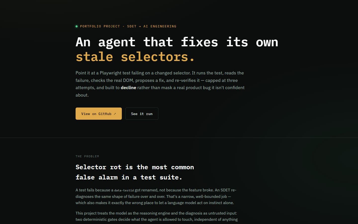 Self-Healing Test Agent overview: an agent that fixes its own stale selectors