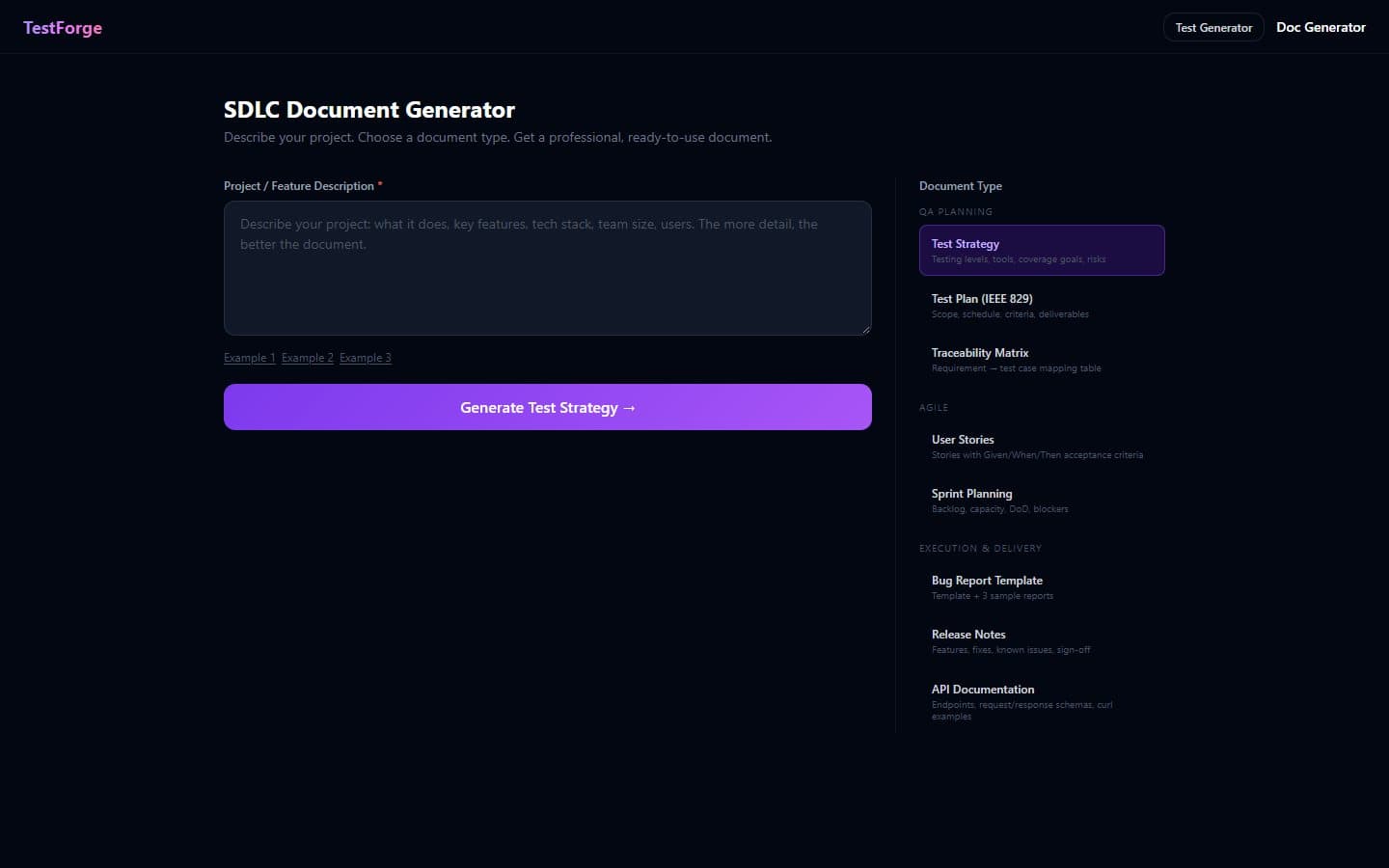 SDLC document generator with eight document types